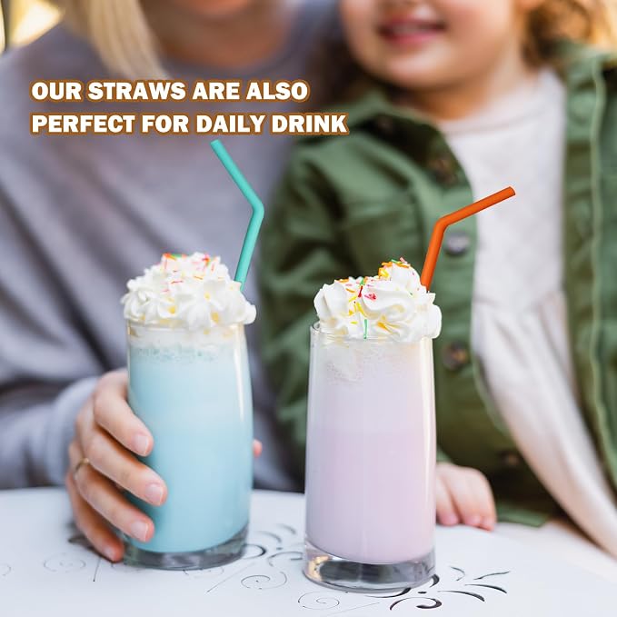 HEYSKAY Reusable Drinking Straws Replacement Bendy Silicone Straws Compatible with Stanley 20-40oz Tumblers and Other Brands with 2 Straw Brushes, Soft and Safe, Clear