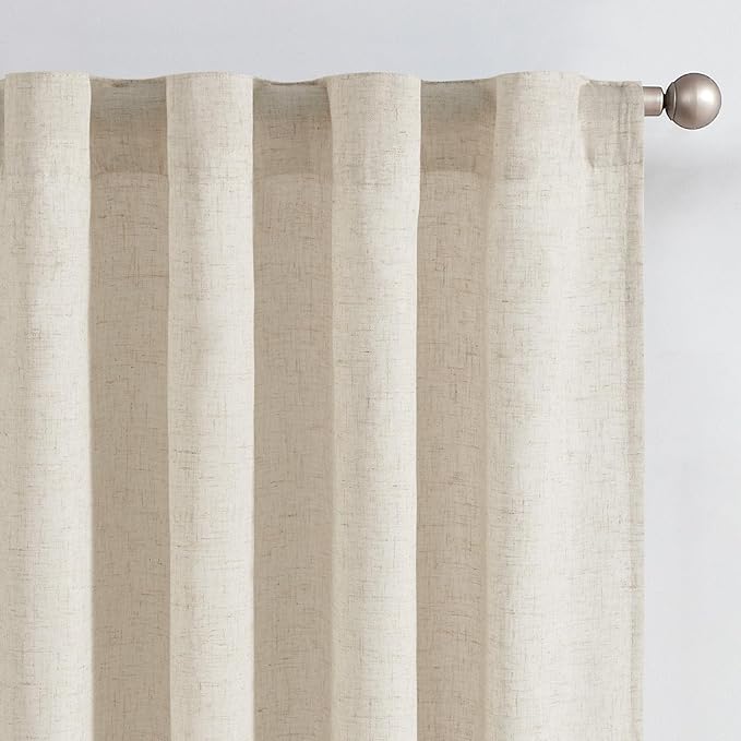 jinchan Natural Linen Curtains with White Privacy Lining Beige Lined Curtains 90 inch for Closet Small Window Living Room Bathroom Farmhouse Cottage Core Light Filtering Rod Pocket Back Tab 2 Panels