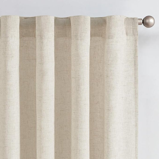 jinchan Natural Linen Curtains with White Privacy Lining Beige Lined Curtains 108 inch for Closet Living Room Floor to Ceiling Farmhouse Cottage Core Light Filtering Rod Pocket Back Tab 2 Panels