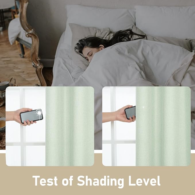 LAMIT Light Green Linen Textured Curtains for Bedroom, Grommet Thermal Insulated Thick Curtains Light Reducing Panels for Living Room/Outdoor/French Door, Set of 2 Panels, W60 x L84