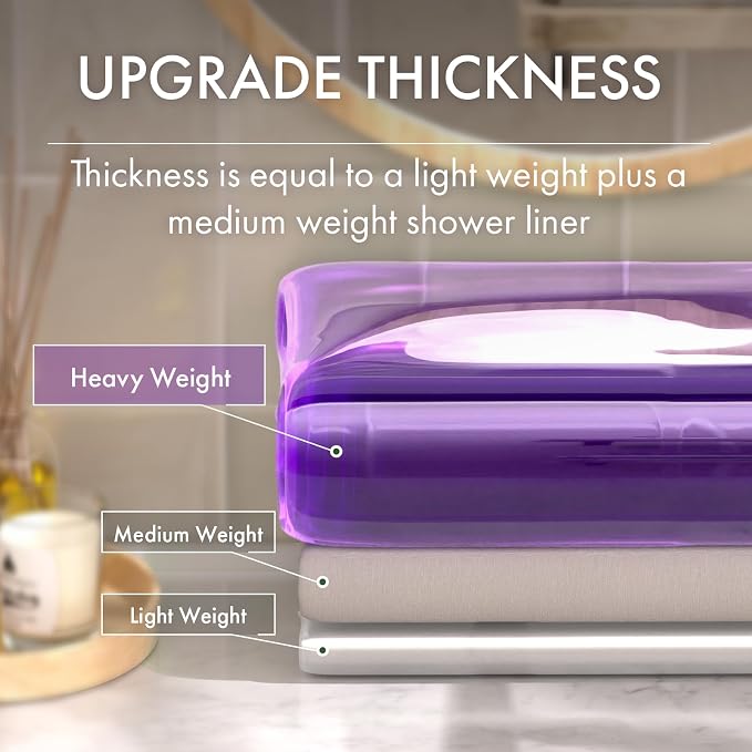 AmazerBath No Hook Shower Curtain and Liner 3-in-1, 8G Luxury Heavy Duty Clear Purple No Hook Shower Curtain Liner, 72x75 Cute EVA Bathroom Weighted Plastic Shower Curtain with 3 Heavyweight Stones