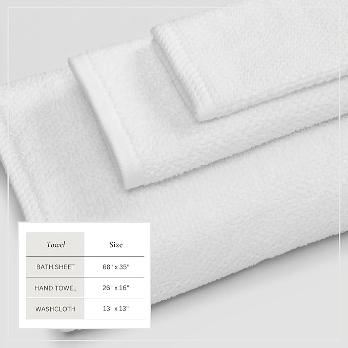 Great Bay Home 100% Cotton 6 Piece Bath Sheet Set - Absorbent, Quick-Drying, Durable Bath Towels for Bathroom Decor - Low-Twist, Two-Ply Fibers (Optic White)