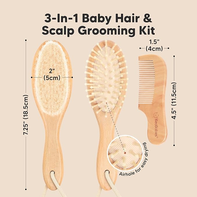 KeaBabies Baby Hooded Towel and Baby Hair Brush and Comb Set - Soft Bath Towels with Hood for Toddlers - Wooden Brush with Soft Goat Bristle for Girls, Boys, Toddlers