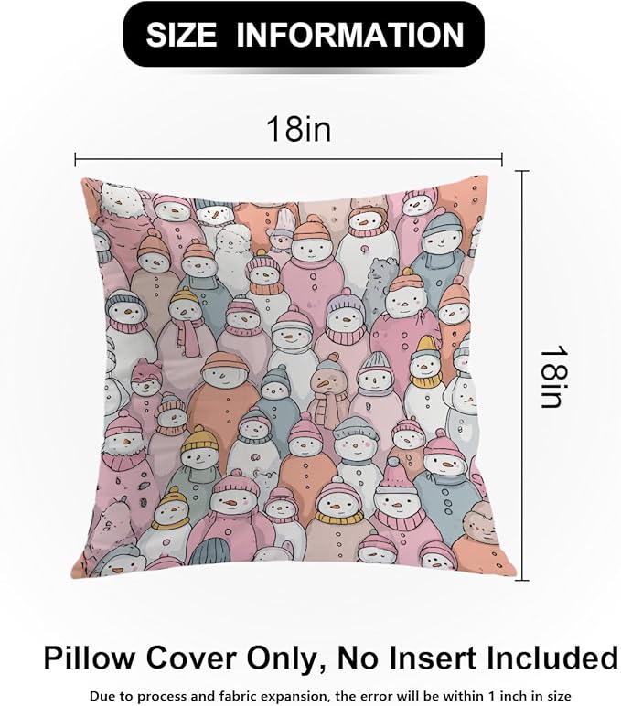 Shrahala Cute Snowmen Winter Accessories Decorative Couch Cover, Doodle Pastel Snowmen Square Throw Pillows Blended Double-Sided No Inserts for Bedroom Living Room Set of 2 (18 x 18 in)