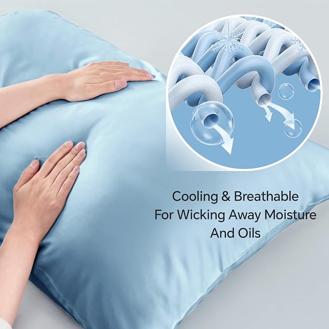 BEDELITE Body Pillow Case Cover, Rayon Made from Bamboo, Cooling Body Pillow Cover for Hot Sleepers and Night Sweats, Breathable & Silky Soft Full Long Pillow Case (Blue, 20x54 Inches)