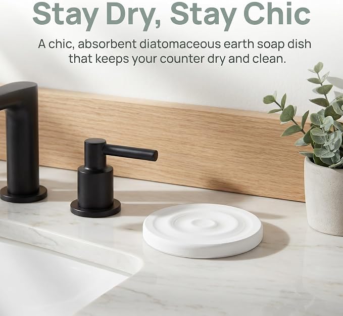 3pcs Diatomite Stone Round Soap Dish & Tray - 4'' Water Absorbing Soap Holder for Bathroom Kitchen Sink, Quick Dry Sponge Holder, White
