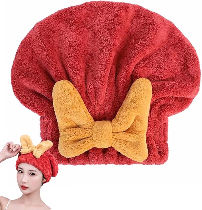 Microfiber Hair Drying Caps for Women Red | Ultra Absorbent Hair Towels Wrap Turban,Microfiber Bath Towels Bow Shower Cap for Wet Hair,Great Hair Products Gift for Girls