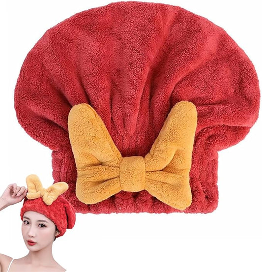 Microfiber Hair Drying Caps for Women Red | Ultra Absorbent Hair Towels Wrap Turban,Microfiber Bath Towels Bow Shower Cap for Wet Hair,Great Hair Products Gift for Girls