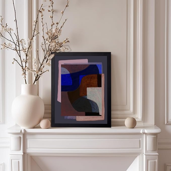 Monem Art Modern Geometric Abstract Print - Contemporary Minimalist Shapes Painting Poster - Wall Decor for Living Room, Bedroom or Office - 12x16 Black Framed Wall Art by Mareike Bohmer