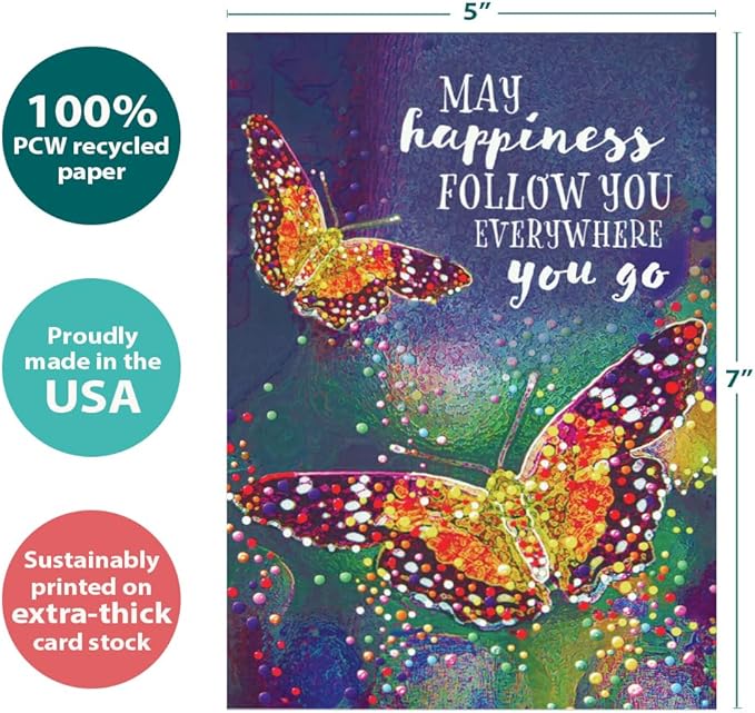 Tree-Free Greetings - Birthday Cards - Artful Designs - 2 Cards + Matching Envelopes - Made in USA - 100% Recycled Paper - 5 x 7 - Everywhere You Go (GT65315)
