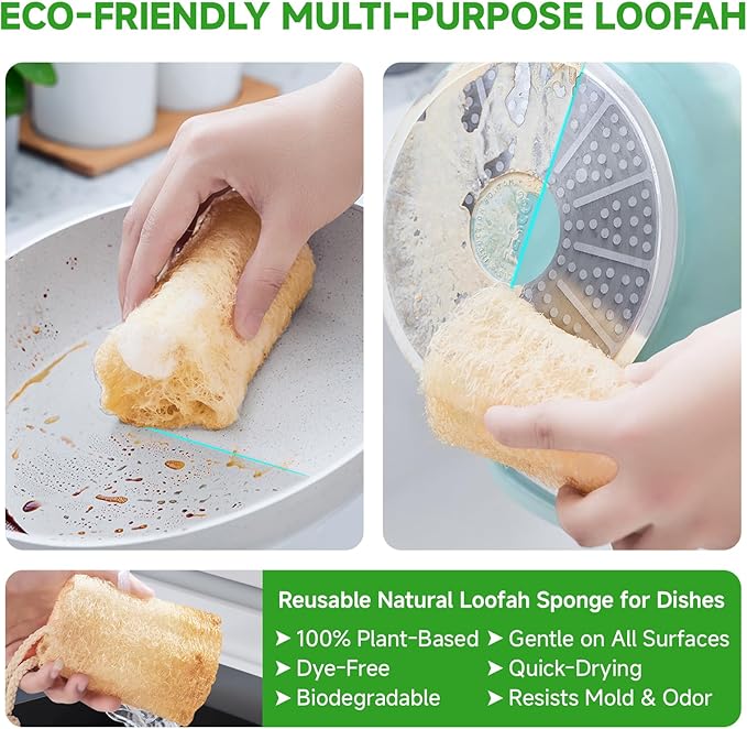 Natural Loofah Sponges – 4 Pack for Shower & Bath – Eco-Friendly Exfoliation, Body Scrubber,wash the Dishes, & Pet Grooming – Biodegradable, Chemical-Free