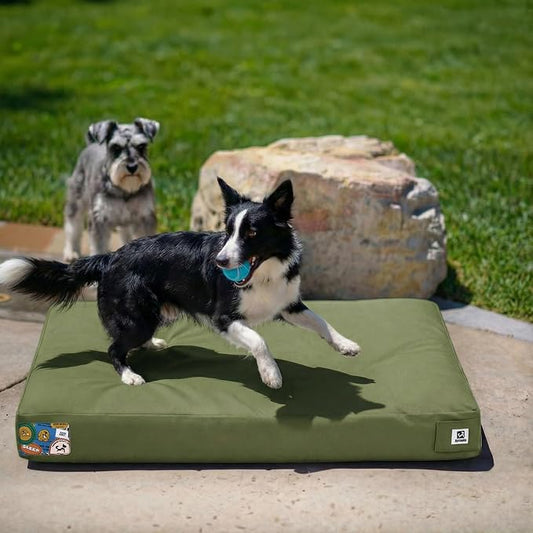 Sytopia 36 Inch Canvas Indestructible Outdoor Dog Bed for Large Dogs, Chew Proof Dog Bed with Waterproof Machine Washable Removable Cover, Durable Indoor Patio Pet Pad for Crate, Green