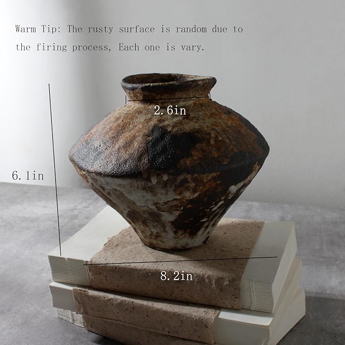 Rusty Ceramic Vase, Wabi Sabi Decorative Pottery Flower Vase for Centerpieces, Table, Living Room, Bedroom, Bathroom, Retro Country Farmhouse Decor