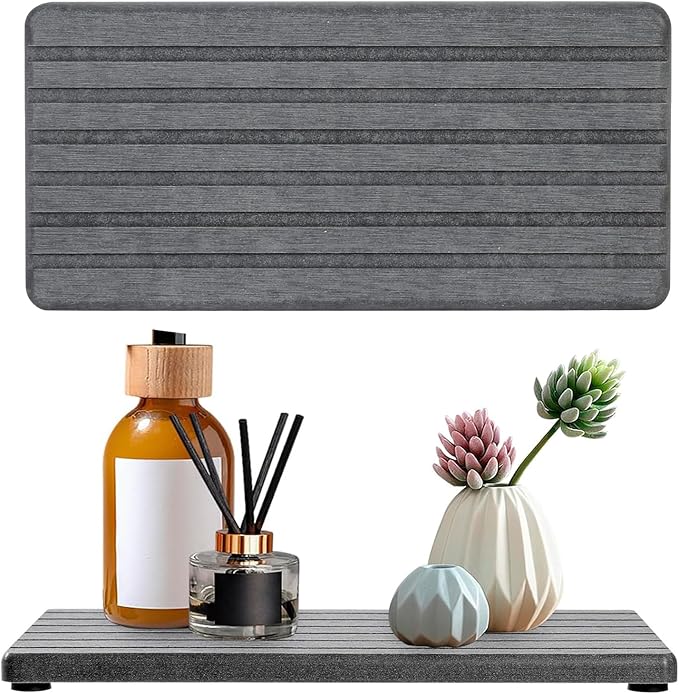 Hand Soap Holder for Bathroom, Water Absorbing Stone Drying Tray, Fast Drying Diatomite Stones Soap Trays for Countertop, 4x8 Inch Rectangle Grooved Design, with Non-Slip Pad, for Bathroom Sink