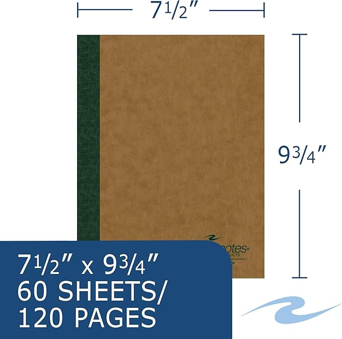Roaring Spring Environotes Recycled Composition Notebook, 24 Books, Brown Board Cover, College Ruled 20# Premium Paper, 60 Sheets/120 Pages, 9.75"x7.5", Made in USA