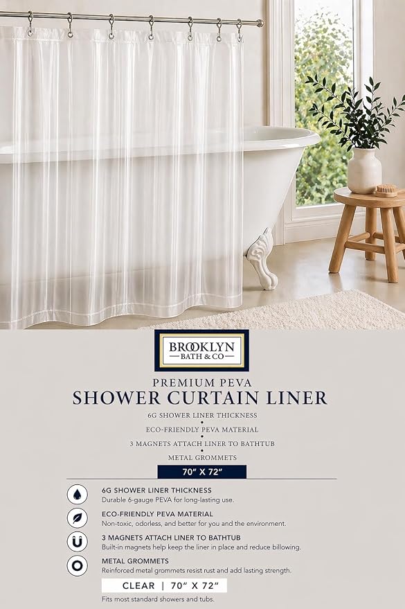 Home Expressions 6 Gauge PEVA Liner Magnetic Shower Curtain Liner 70"x72" (Clear)