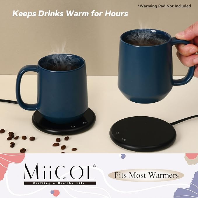 Miicol Ceramic Coffee Mug, 16 oz Large Coffee Cup, Tea Mug with Handle, Flat Bottom Mug for Men, Women, Office, Microwave and Dishwasher Safe, Multi-Color, Navy