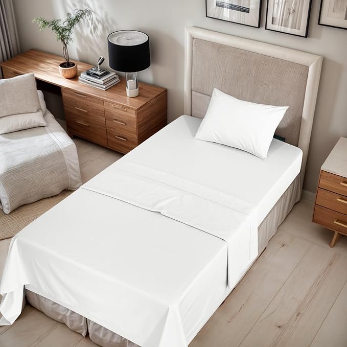 RUVANTI 100% Cotton Organic Percale Sheets Twin XL Size – Crisp Cooling Bed Sheets for Hot Sleepers, Deep Pocket 15”, Soft Peach Finish, Breathable & Durable Hotel-Style 3 Pcs, Bit of Blue