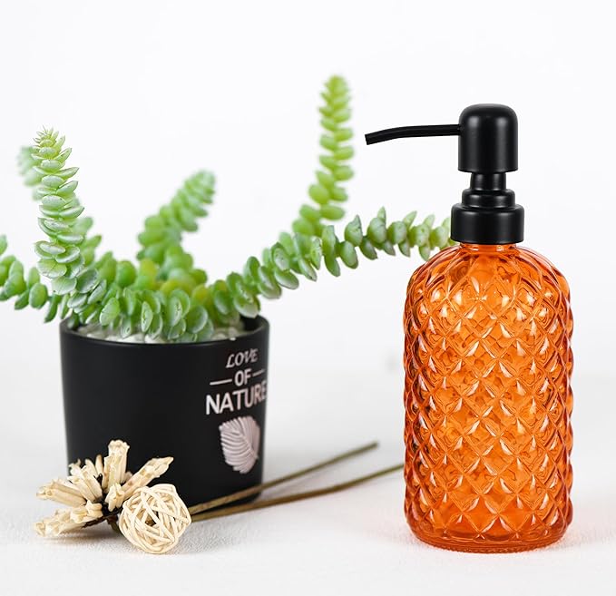 12Oz Glass Soap Dispenser with 304 Black Rustproof Stainless-Steel Pump, Refillable Glass Soap Dispenser for Kitchen, Bathroom, Farmhouse