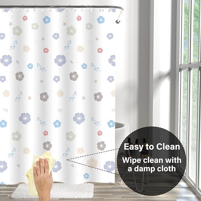 Plastic Shower Liner - Premium EVA 5G Shower Curtain Liner with Rustproof Grommets and 3 Weighted Magnets, Waterproof Shower Curtains for Bathroom (Cute Flower, 72" x 72")