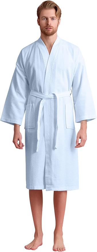 Men's Luxury Waffle Weaved Cotton Bathrobe - Lightweight & Soft - Quick Dry & Absorbent - Spa Robe for Men