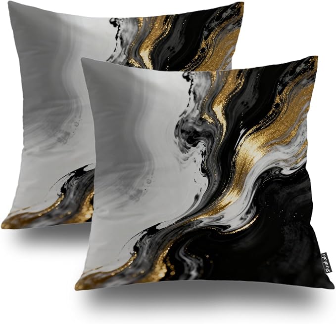 Shrahala Black and White Decorative Throw Pillow Cover, Abstract Hand Black and White with Gold Close Square Pillowcase Blended Double-Sided No Inserts for Bedroom Living Room Set of 2 (20 X 20 in)
