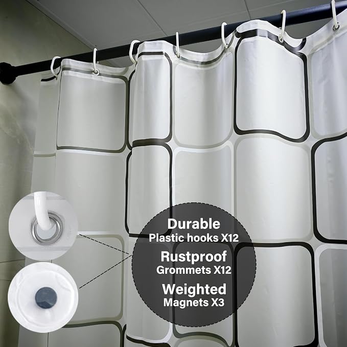 Plastic Shower Liner - Premium EVA 5G Shower Curtain Liner with Rustproof Grommets and 3 Weighted Magnets, Waterproof Shower Curtain for Bathroom(Classic Square, 72”*72”)
