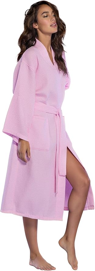 Turquaz Lightweight Long Waffle Kimono Spa Robe for Women