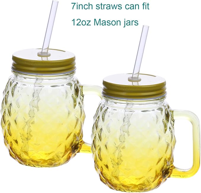 Dakoufish 8 Inch Clear Reusable Thick Plastic Replacement Drinking Straws for 12 oz &16 oz Mason Jar Tumblers,Set of 12 Pcs Straws with Cleaning Brush (8inch, Clear)