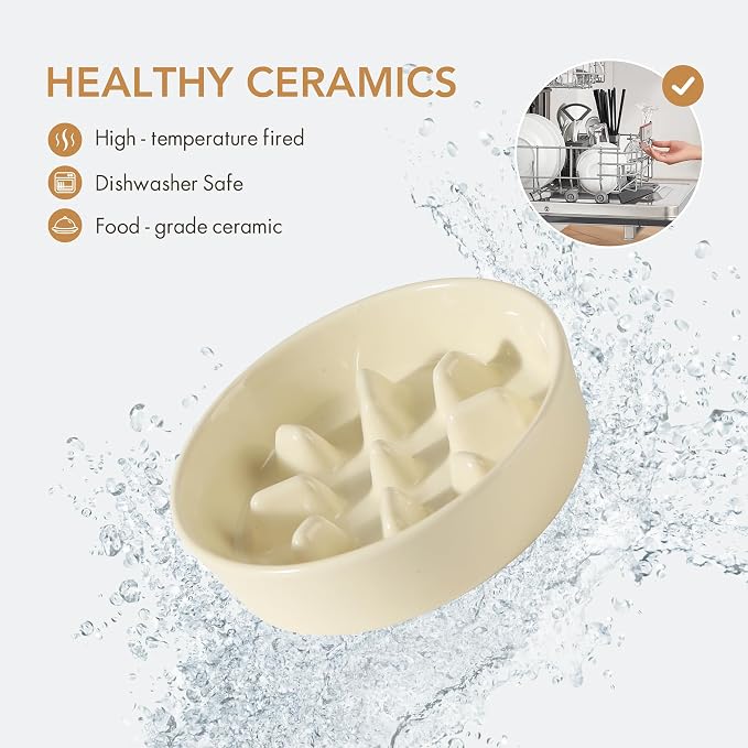 Havniva Ceramic Slow Feeder Dog Bowls, 1.2 Cups Dog Bowl Slow Feeding for Small and Medium Breed, 7.3inch Puzzle Dog Food Bowl Slow Feeder Non-Slip Anti-Gulping and Anti-Choking Reduces Bloating