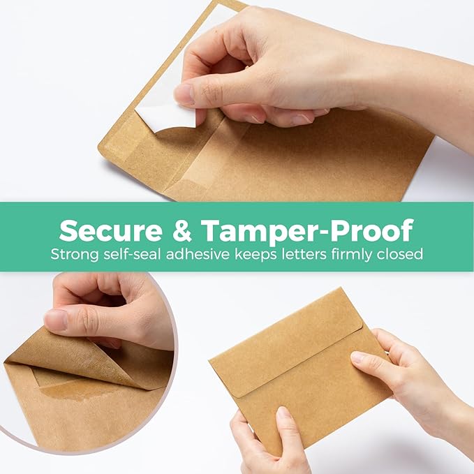 Ohuhu Blank Brown Kraft Cards and Envelopes 100 Pack - 4.25" x 5.5" Folded Cardstock Paper and A2 Envelopes for DIY Greeting Cards Wedding Birthday Invitations Thank You Cards and All Occasions