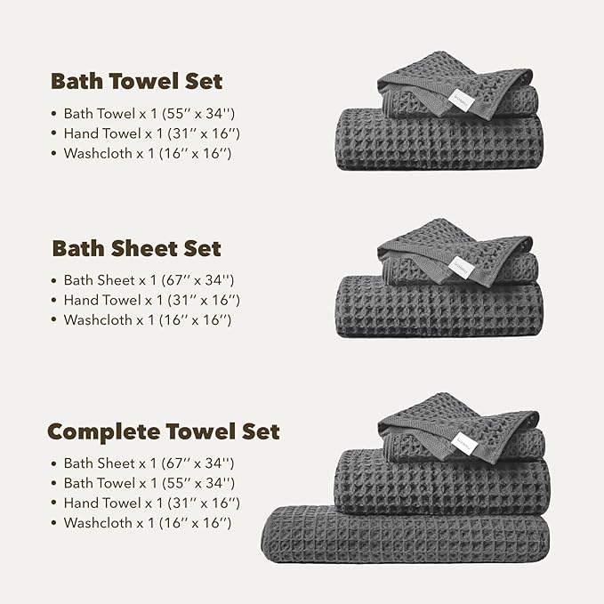 Luxury Organic Japanese Cotton Waffle Bath Towel | Thick, Absorbent, Quick Dry Bathroom Towels for Shower, Sauna, Onsen| Hotel & Spa Quality, Gift-Ready (Shell White, Bath Sheet Set (3-Piece))