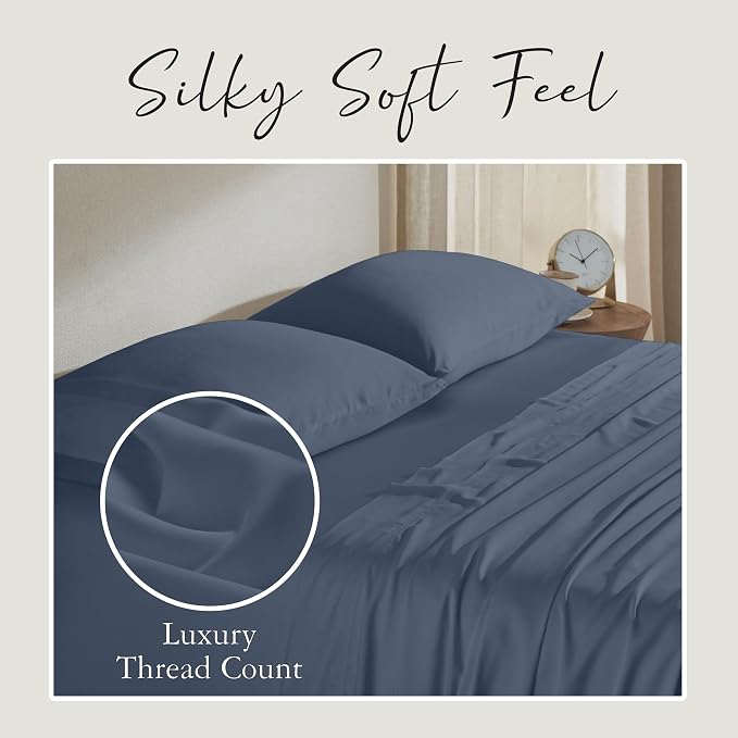 KARISSA MAE Pure Viscose from Bamboo King Size Pillowcase Set | 100% FSC Certified | Luxuriously Soft | Cooling | [Slate Blue]