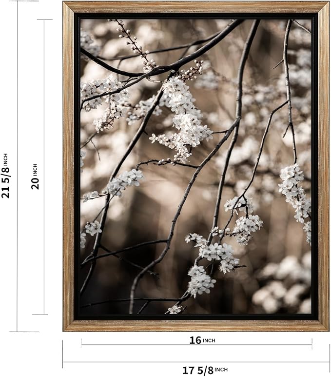 Monem Art Cherry Blossom Branch Photography Print - Moody Botanical Nature Art Poster - Wall Decor for Living Room, Bedroom or Office - 16x20 Silver Framed CANVAS Wall Art by Mareike Bohmer