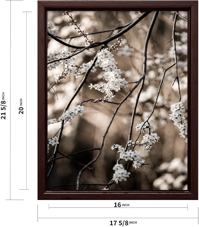 Monem Art Cherry Blossom Branch Photography Print - Moody Botanical Nature Art Poster - Wall Decor for Living Room, Bedroom or Office - 16x20 Brown Framed CANVAS Wall Art by Mareike Bohmer