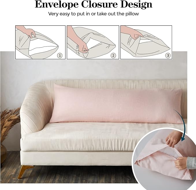 Simple&Opulence Body Pillow Cover 20" x 54",100% Pure Linen, Ultra Soft and Breathable, Body Pillowcase with Envelope Closure for Adults (Dusty Pink)