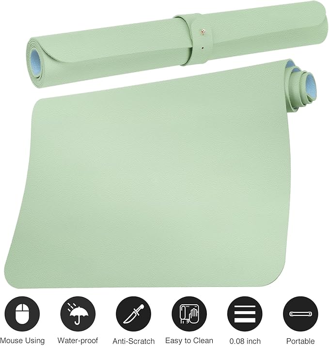 Boutilon Leather Desk Pad Protector,Non-Slip Mouse Pad,Laptop Desk Pad,Office Mouse Mat,Waterproof Leather Desk Blotter,Desk Writing Pad for Office and Home (XXL-Green,47.2"x 17")
