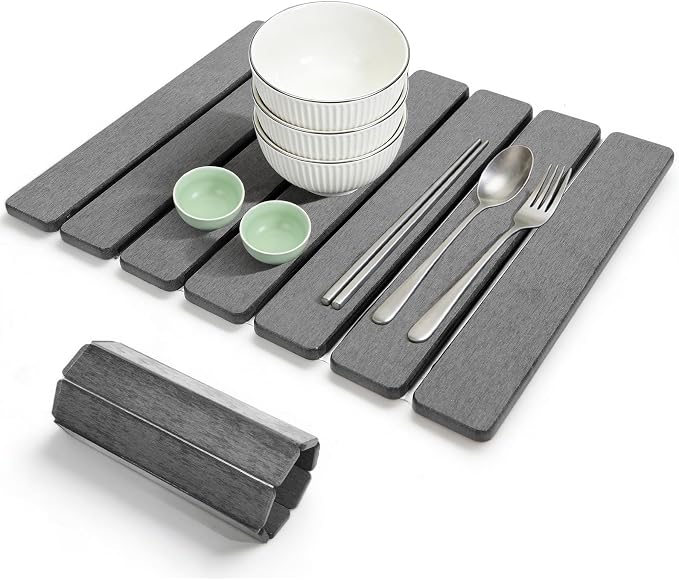 Stone Drying Mat 16" x 12" , HQAUT Quick Dry Dish Drying Mat for Kitchen Counter, Foldable Diatomaceous Earth Mats, Fast Drying Stone Pad for Bath Kitchen
