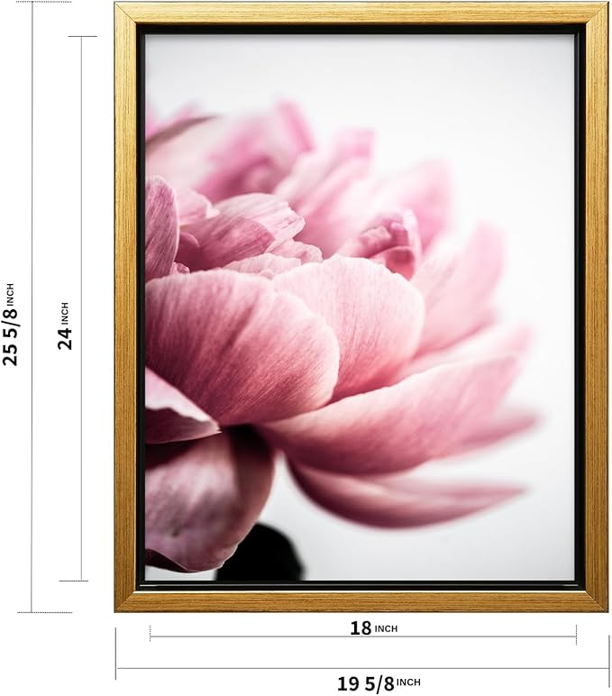 Monem Art Pink Peony Macro Photography Print - Minimalist Floral Art Poster - Wall Decor for Living Room, Bedroom or Office - 18x24 Gold Framed CANVAS Wall Art by Mareike Bohmer