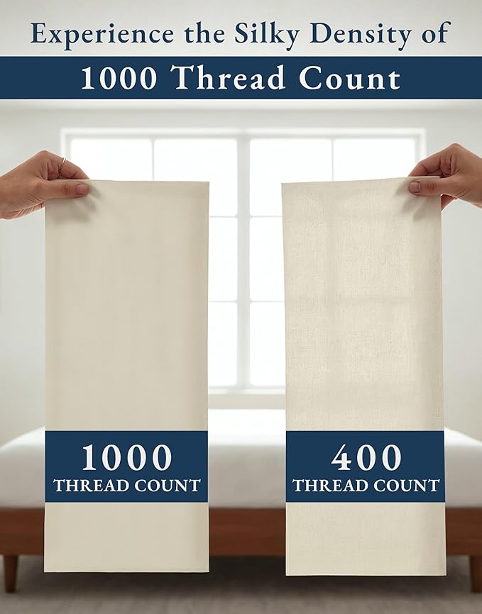 100% Egyptian Cotton Queen Size Bed Sheet set - 1000 Thread Count Sheets, Ultra-Soft Hotel Luxury Comfort with 15" Deep Pocket, Naturally Breathable & Durable Winter Queen Bed Sheets Set - Ivory