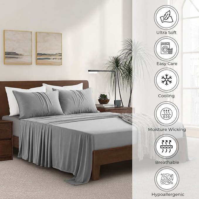 Queen Envelope Pillowcase Set | 100% Viscose | Organically Grown | Ultra Soft | Cooling | 2pcs [Slate]