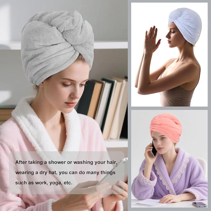 3 Packs Single Layer Microfiber Hair Drying Towel Wrap for Women, Hair Turbans Towel for Wet Hair,turbie Twist Hair Towels（Gray Color + Pink Color + Light Blue Color