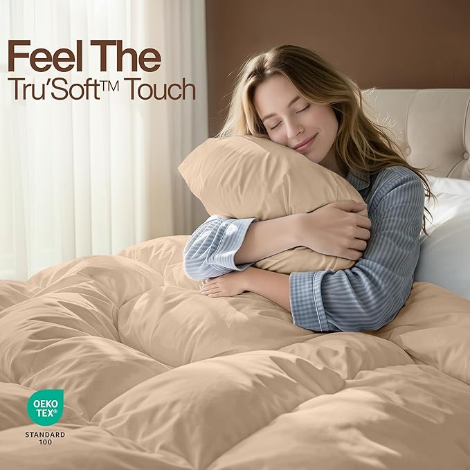 Utopia Bedding King Comforter Duvet Insert, Quilted Beige Comforter with Corner Tabs, Box Stitched Down Alternative Comforters King Size 90 x 102 inches