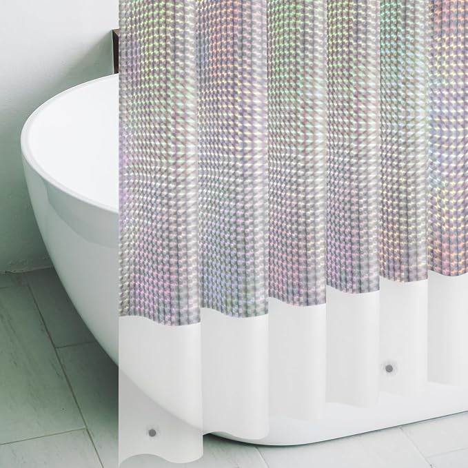 Holographic 3D EVA Shower Curtain Liner Cube, 72x72 Premium Clear Plastic Bathroom Shower Curtain with Rustproof Metal Grommets for Shower Stall, Bathtubs