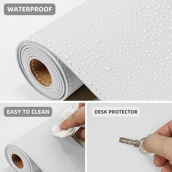 AFIING Cork Desk Mat 47" x 23.6", Dual-Sided Natural Cork & PU Leather Desk Pad, Non-Slip Waterproof Large Mouse Pad for Office, Home & Gaming (White)