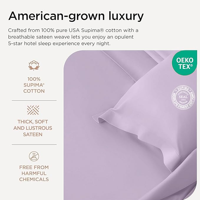 Threadmill Luxury Full Size Sheets for Full Size Mattress, 1000 Thread Count Supima Cotton Sheets for Full Mattress, 5-Star Hotel Quality 4 Piece Bed Sheets with Extra Deep Pocket, Lilac
