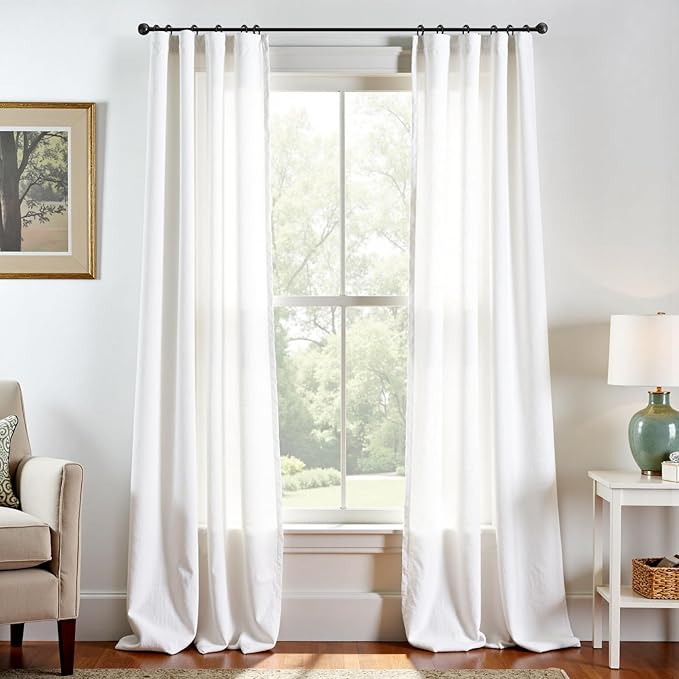 jinchan White Linen Curtains Semi Sheer Curtains 90 inch Length for Closet Door Small Window Living Room Bathroom Neutral Farmhouse Cottage Core Light Filtering Privacy Rod Pocket Back Tab 2 Panels