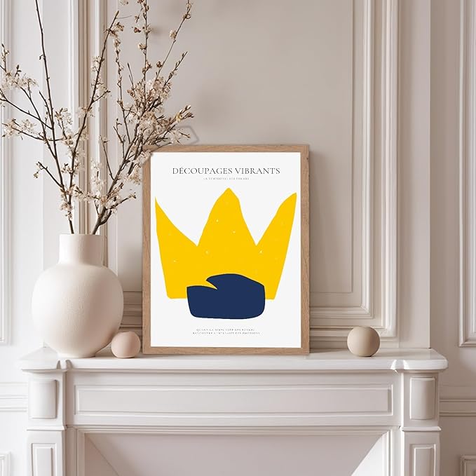 Monem Art Minimalist Crown Silhouette Print - Modern Abstract Shape Poster - Wall Decor for Living Room, Bedroom or Office - 12x16 Beige Framed Wall Art by Rs Lab Studio