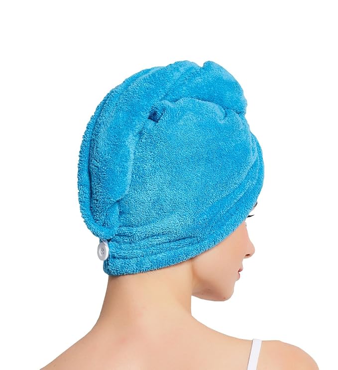 HOPESHINE Women's Soft Shower Hair Towel Twist Hair Turban Wrap Drying Cap Great Gift for Women (Blue 3-Pack)