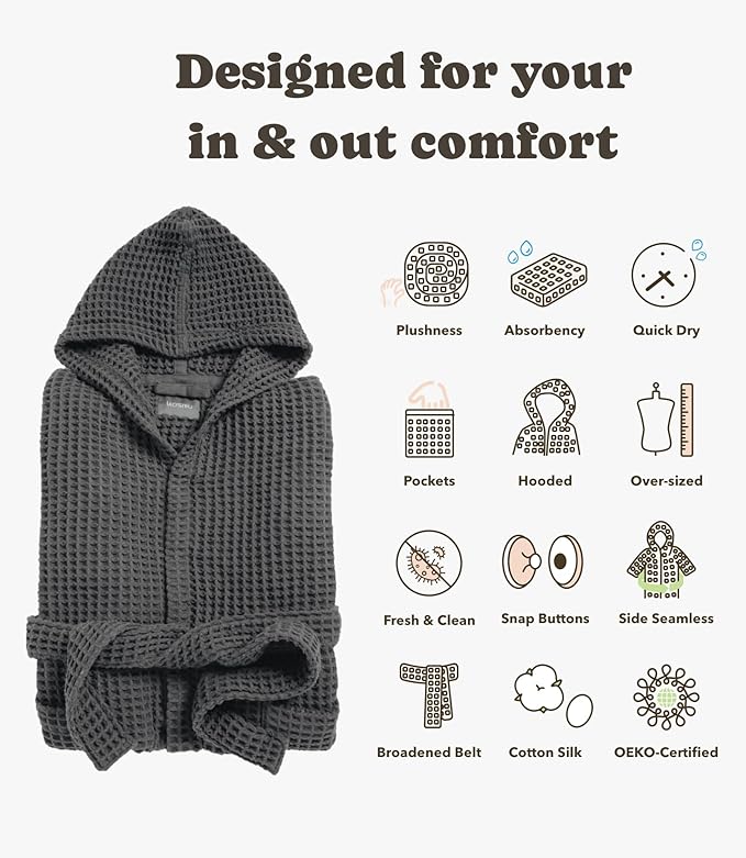 Luxury Organic Japanese Cotton Hotel & Spa Waffle Bathrobe for Men and Women (Hooded/Kimono)